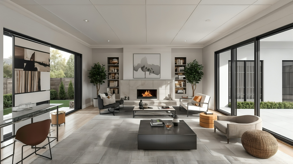 Interior and exterior works featuring modern design, premium finishes, and functional aesthetic spaces.